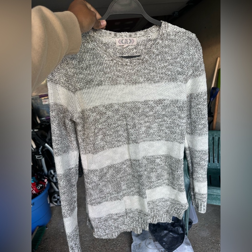 Pink Rose Gray and White Knit Sweater